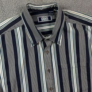 Vintage Sutter & Grant Striped Button Up‎ Shirt White Blue Sz Large